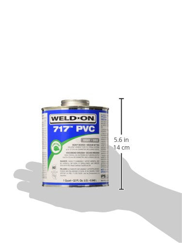 Weld-On 10145 717 PVC Heavy Bodied High Strength Solvent Cement - Medium Setting and Low-VOC, Gray, 1 Quart (32 fl oz)