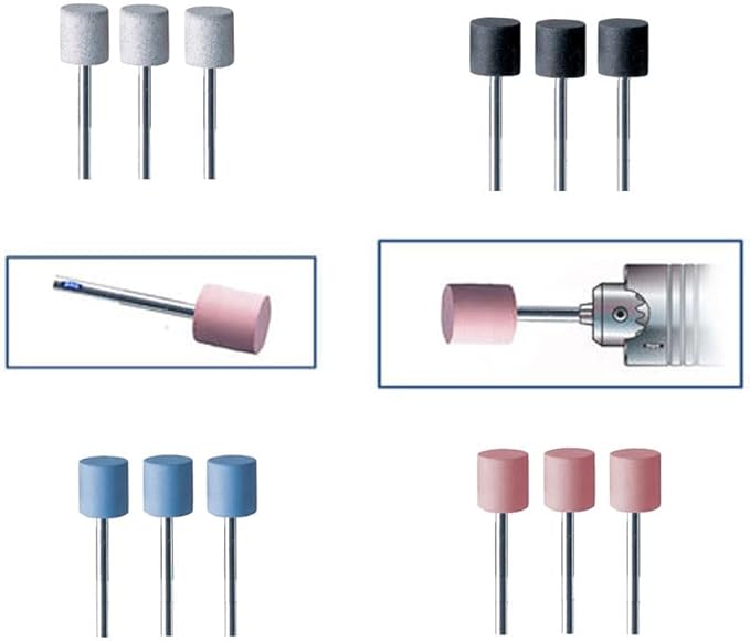 Silicone Cylinder Polisher Set of 12 Polishing 14.0 x 12mm Kit Assortment 4 Grades - Coarse White/Medium Black/Fine Blue/Extra Fine Pink Made in Germany