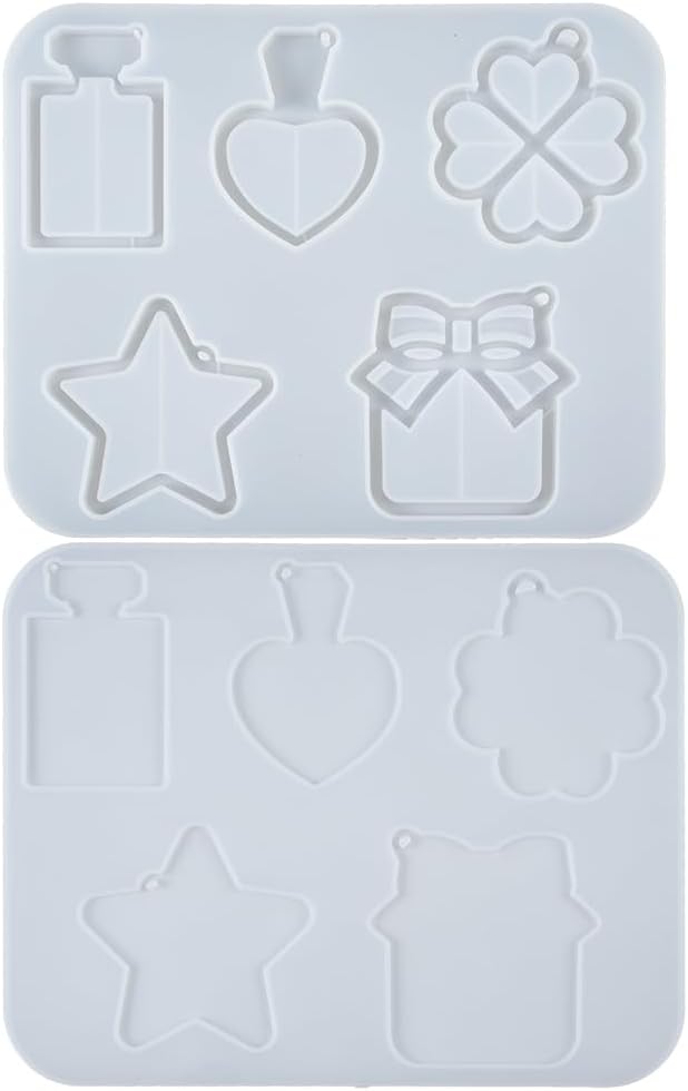 Epoxy Resin Shaker Molds with Cover, Hanging Hole Perfume Bottle, Clover, Heart, Star, Gift Box, Jewelry Casting Supplies 5-Shape Large 3.4-3.66inch