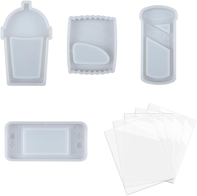 Resin Shaker Molds Set Charms Pendant Jewelry Making Supplies, Drinking Cup, Handheld Game, Chips, Candy 4 Silicone Trays with 5 Seal Films Larger 3inch