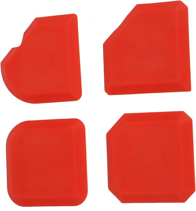 Caulking Tool Kit, 4Pcs Silicone Applicator Tool, Portable Sealant Scraper, Caulk Remover Tool Set for Glass Glue Smoothing Finishing Cleaning Sealing, Easy to Use, Red