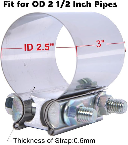 ID 2.5 Inch Exhaust Clamp, Stainless Steel 2-1/2" Lap Joint Band Clamp Sleeve Coupler Fit For OD 2.5" Pipes
