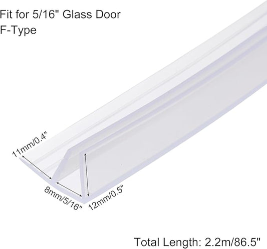 uxcell Shower Door Side Seal, F-Type Shower Door Sweep for 5/16" Glass 86.5" Long Silicone Frameless Glass Door Seal Strip, Stop Shower Leaks, Clear