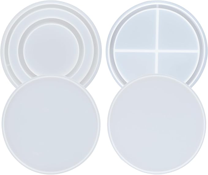 Resin Shaker Molds Set Large Round and Ring Coaster Pack of 3 Epoxy Silicone Trays Precision Tip Applicator Bottle Kit Bundle