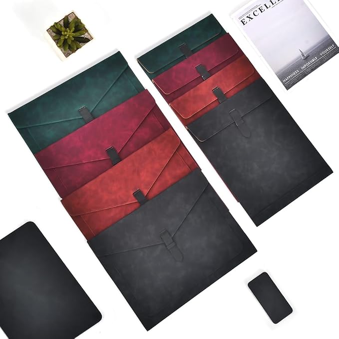 Brown PU Leather File Folder, Snap Closure File Organizer, Important Document Folder with Pockets, Document Organizer, Laptop Sleeve Notebook Case, A4 Envelopes Filing Folder