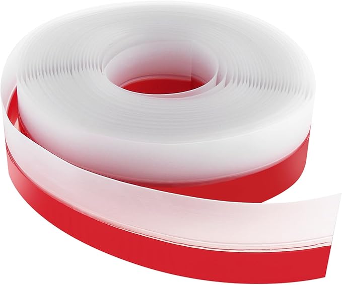 35mm Weather Stripping, 5M/16.4FT Transparent Silicone Weather Stripping Upgraded Strong Adhesive Door Seal Strip for Doors, Windows & Shower Glass Gaps, Waterproof & Soundproof Red Backing Tape