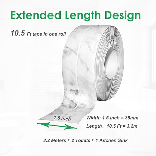 1.5" * 10.5' Kitchen & Bath Tape Caulk Strip Upgraded Acrylic Glue PVC Self Adhesive Waterproof Caulking Tape, Decorative Sealant Trim for Kitchen Sink Toilet Bathtub (Marble)