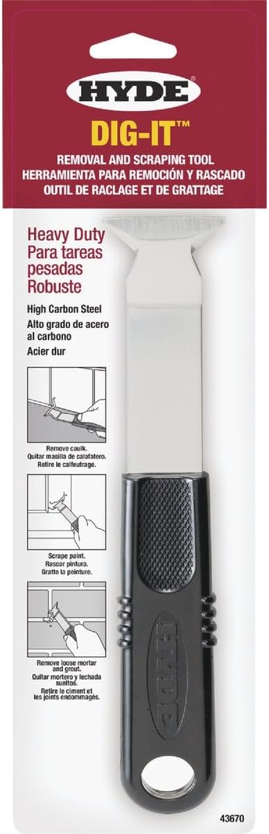 The HYDE® Dig-It™ Removal and Scraping Tool, Push or Pull scraping. Caulk Remover Tool, Paint Scraper, Putty Knife Scraper, Grout Removal Tool, Convienent size perfect for tool box, or tool bag.