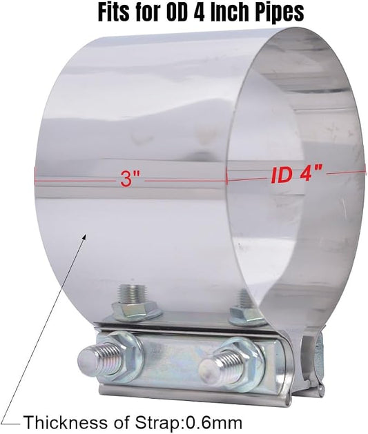 ID 4 Inch Exhaust Clamp, Stainless Steel 4" Lap Joint Band Clamp Sleeve Coupler Fit For OD 4" Pipes