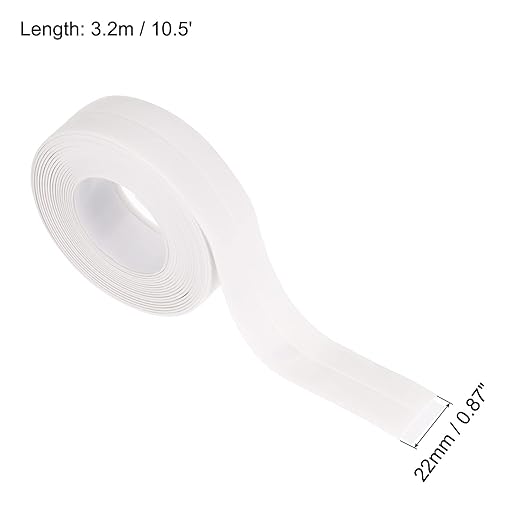 uxcell Waterproof Seal Caulk Strip Tape Self Adhesive 0.87" W x 10.5'L PVC Sealing Tape for Kitchen Bathroom White