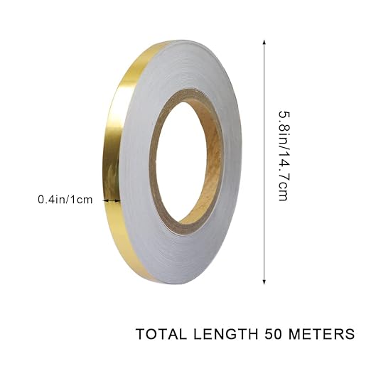 Floor Tiles Gold Foil Lines Metalized Mirror Tape, Self-Adhesive Tile Seam Sticker, Waterproof Gap Sealing Foil Decor Tape for Wall, Cabinet, Kitchen(0.39in x 164 Ft) (Gold)