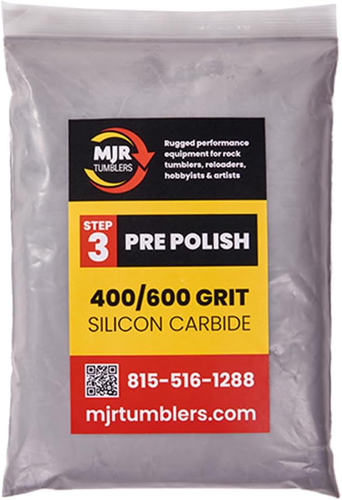 Rock Tumbler Grit Kit Refill for 25lb Tumblers, 4 Step Silicon Carbide & 12,000 Grit Aluminum Oxide Polish, Stone Polishing Kit for Rotary & Vibratory Rock Tumblers