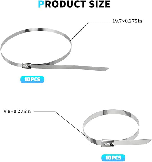 20PCS Car CV Boot Clamps, 10PCS Small & 10PCS Large Stainless Steel Drive Shaft Joint Boot Band Clamps, Adjustable Automotive CV Axle Clip Repair Kit, Universal for Most Vehicles