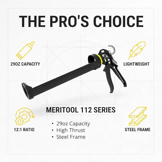 112 Series Manual Caulking Gun - 29 oz Cartridge Dispenser, 12:1Thrust Ratio, Lightweight 2.35 lbs No Drip Hand Operated Sealant & Adhesive Applicator - Professional Contractors DIY Projects