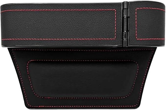 Car Seat Gap Filler Organizer with Cup Holder Expander, Leather Console Seam Filler Storage Box, Auto Front Seat Gap Organizer for Phones Keys Glasses, Universal Fit (Black/Red Passenger)