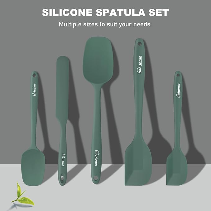 NileHome Silicone Spatula Set, 5 Pieces Food Grade Kitchen Utensils with Silicone Brush Heat Resistant BPA-free Rubber Spatula for Scraping, Baking, Cooking, Mixing—Green