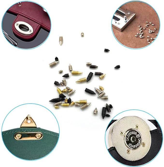 450 Pcs Nickel Plated Tip Screws Pointed Cross Slot Leather Accessories 3 Colors 5 Sizes Belt Screws Include M2x3,M2.5x4,M2.5x6,M3x5,M3x8 with 2mm Screwdriver for Belt Buckle Wallet Handbag Purse