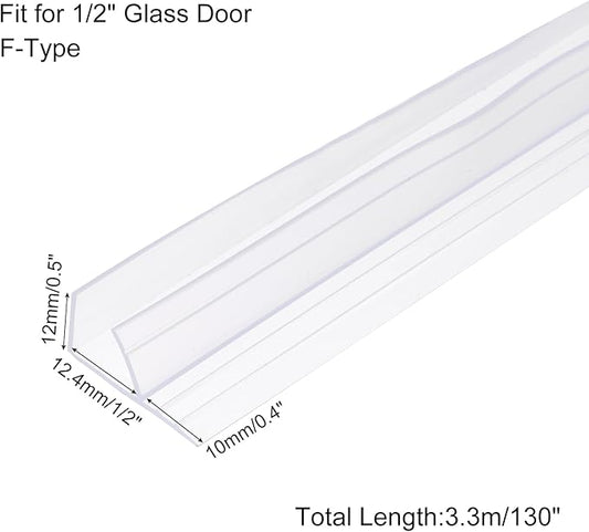 uxcell Shower Door Side Seal, F-Type Shower Door Sweep for 1/2" Glass 130" Long Silicone Frameless Glass Door Seal Strip, Stop Shower Leaks, Clear