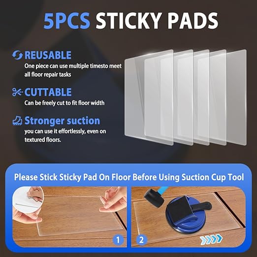 Heavy Duty Floor Gap Fixer Tool, Professional Vinyl Floor Gap Repair Tool for Laminate Flooring, 45° Striking Surface & Enhanced Suction Cup, Includes 5pcs Extra Sticky Pads