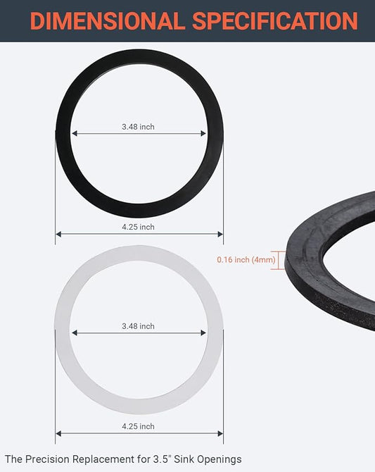 4 Pack Kitchen Sink Gasket, 3-1/2 Inch Sink Drain Gasket Seal Rings, 2 Rubber & 2 Paper Washers for 1/2/3 Compartment Sinks, No Plumber's Putty Needed