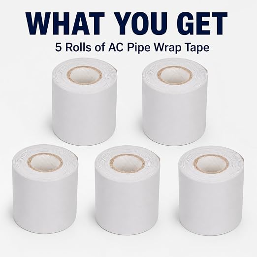 5 Rolls 2.4 in x 42 ft Each Air Conditioner Pipe Wrap Tape, PVC AC Line Set Tape, Weather-Resistant Tubing Protective Wrap for Mini Split Lines, Wires and Cables