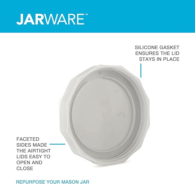 Jarware Multicolor Mason Jar Lids, Set of 4 Wide Mouth Plastic Lids for Mason Jars, White, Black, Brown & Green