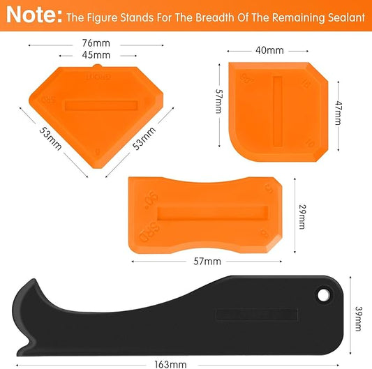 Outus 4 Pieces Silicone Caulking Tool Set Sealant Finishing Grout Scraper Caulking Removal Tool for Kitchen Bathroom Floor Sink Joint Sealant Sealing Home House Renovation, Reuse and Replace(Orange)