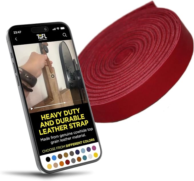 TOFL 3/8" Wide Flat Leather Cord – 72" (6 Feet) Long × 1/8" Thick (7-8oz) | Real Cowhide Leather Strips for Crafts | Cardinal Red