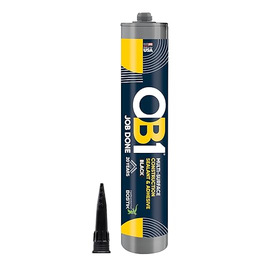 OB1 Universal Caulk Sealant & Adhesive Black 10.1oz | Professional Grade Premium All-in-One Advanced Hybrid 3-in1 | Water Resistant Internal & External | Shrink Crack UV & Fade Resistant | 1 Cartridge