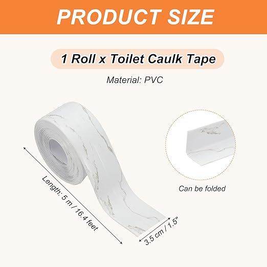 PATIKIL Caulk Tape Waterproof Self Adhesive, PVC Toilet Caulking Sealant Strip Bathtub Caulk Sealing Strip Tape for Bathroom Kitchen Countertop, Marble Pattern (1.5 Inch x 16.4 Ft)