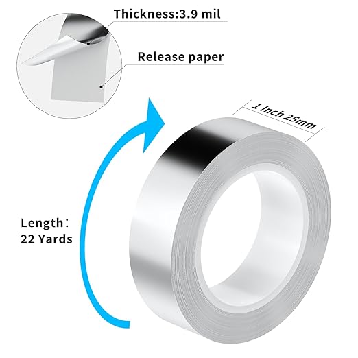 Aluminum Foil Tape Heavy Duty 1 Inch x 22 Yards(3.9 mil), High Temp Waterproof HVAC Tape, Silver Insulation Adhesive for Ductwork, Sealing, Dryer Vent, Furnace, AC, Pipe Repair