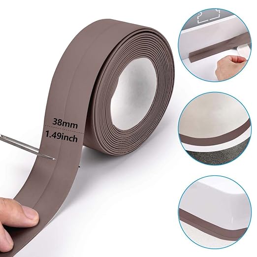 Bath & Kitchen Caulk Tape Sealant Strip, PVC Self-Adhesive Tub & Wall Sealing Tape, Shower Tile Sealer (Brown)
