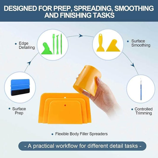 AZY 11PCS Auto Body Tool Set – Flexible Body Filler Spreader Tools, Plastic Putty Knife, Window Tint Kit & Tools, Multi-Size Squeegee for Car Wrap & Vinyl, Scratch-Free Design