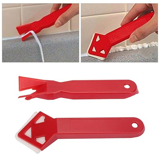 Caulking Tool, 2PCS Caulk Tools Kit Silicone Sealant Remover Shovel Glass Cement Caulking Scraper Red for Any Edge Angle Joint