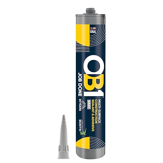 OB1 Universal Caulk Sealant & Adhesive Gray 10.1oz | Professional Grade Premium All-in-One Advanced Hybrid 3-in1 | Water Resistant Internal & External | Shrink Crack UV & Fade Resistant | 1 Cartridge