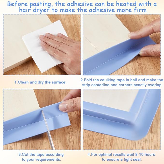 CRASPIRE 10.5Ft x 1.5in Caulk Tape Sealant Tape Self Adhesive Waterproof Sealing Corner Caulking Strip Blue for Wall Floor Kitchen Bathroom Corner Protector Decorative Edge Bathtub Shower Sink