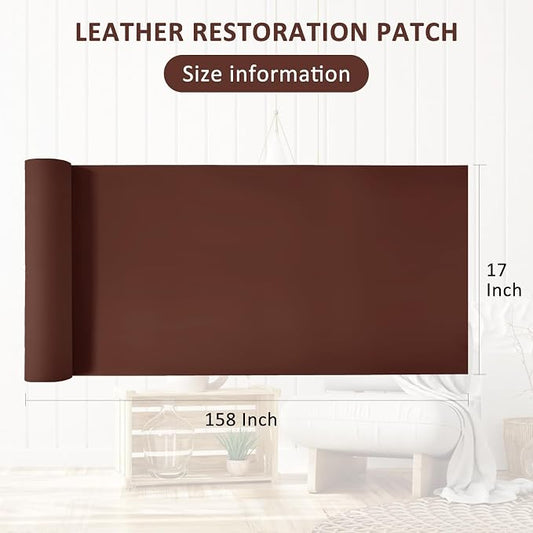 AOOTOOLINK Leather Repair Patch 17X158 Inch Self Adhesive Leather Repair, Large Leather Repair Tape for Couches, Furniture, Car Seats, Cabinets, Sofa, Handbags (Dark Brown, 17X158 Inch)