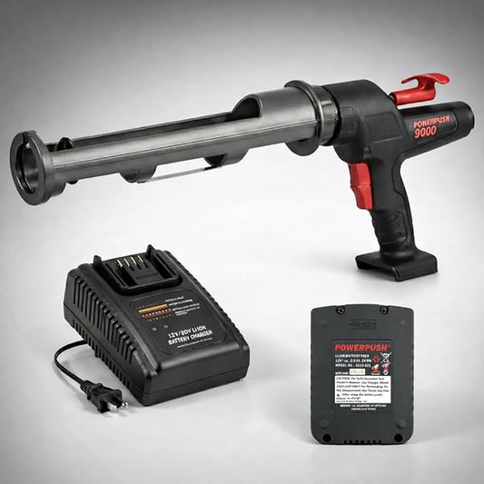 Heavy Duty Caulking Gun | 12V Cordless Drive | 29oz Cartridges 856ml 1 Quart | 450lbs Thrust | No Drip Professional Calking for Painters, DIYers, Automotive, Contractors