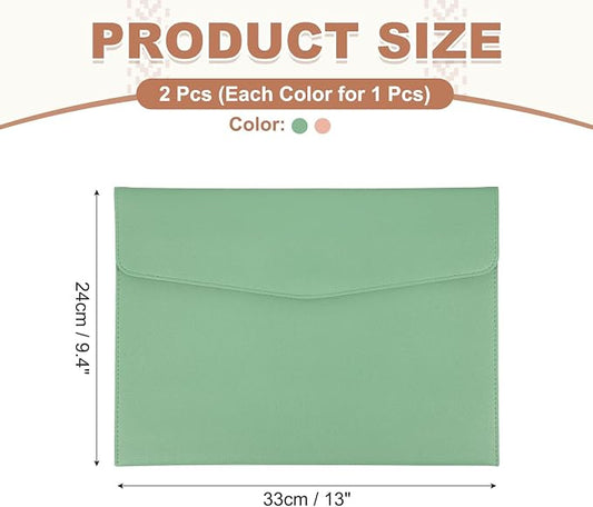 PATIKIL 2Pcs PU Leather A4 File Folder, Document Holder Envelope Waterproof Napa Texture Filing Organizer Portfolio Folder Case with Magnetic Snap Closure for Home Office, Green, Pink