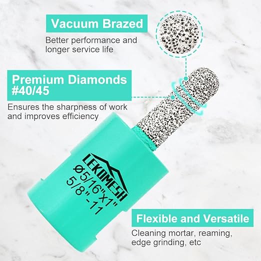 Diamond Mortar Raking Bit 5/16" x 1" (8mm x 25mm) Brickwork Joint Mortar Removal and Tuck Pointing for Old Mortar,Blown,Damaged Bricks or Natural Stone Removal 5/8"-11 Thread