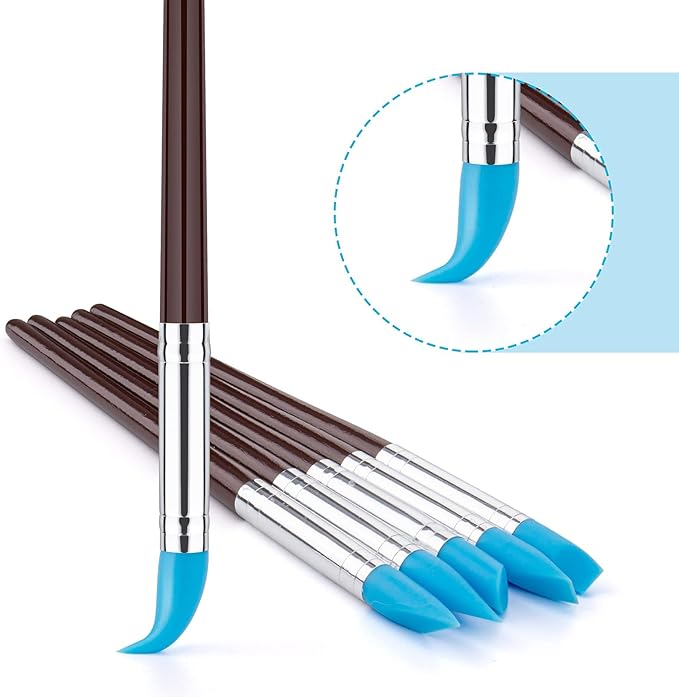 Clatoon 10Pcs Silicone Clay Sculpting Tool, Modeling Dotting Tool & Pottery Craft use for DIY Handicraft, Silicone Brush, Sculpture Pottery, Nail Art