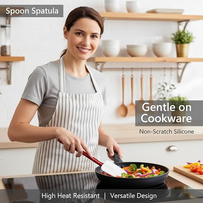 Commercial Spoonula Rubber Spatula Set, High Heat Spatula Spoon 9.5 Inches, Commercial Spatula for Cooking, Rubber Spatula Set Resistant to 500℉ (1 Scraper 9.5"+1 Spoonula 9.5")