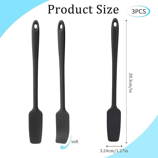 3 Pcs Small Spatulas Set Silicone Jar Spatulas with Long Handle Heat Resistant Non-Stick Mini Spatulas Jam Spreader Scraper Narrow Rubber Spatula for Baking and Cake Icing Kitchen Use 11 Inches