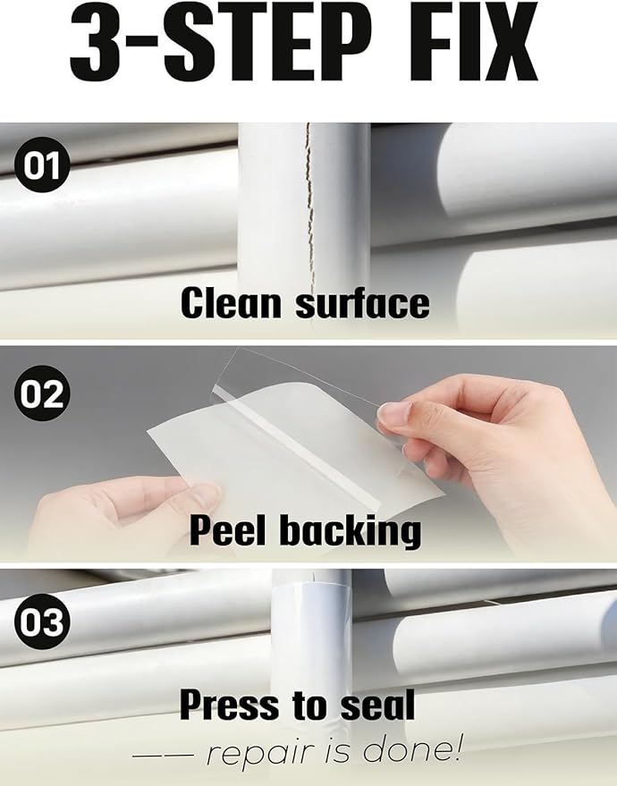 Self-Adhesive Bathtub Repair Kit & Vinyl Siding Patch Kit for Tub Crack, Hole, Wall Repair. Waterproof Shower Wall Cover & Plastic Bathtub Wall Solution. White Bathroom & Tub Repair Kit with Patch