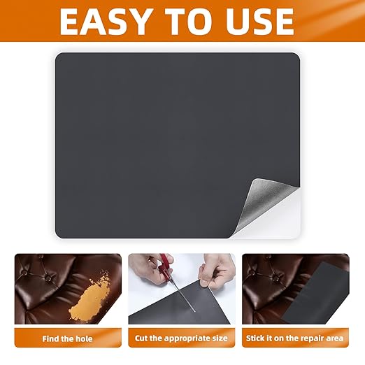 BSZHTECH Leather Repair Tape Self-Adhesive Leather Repair Patch for Couch Furniture Sofas Car Seats Advanced PU Vinyl Leather Repair Kit(Dark Grey,2Pcs 8.2X11 inch)