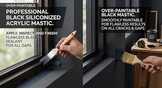 Waterproof Siliconized Acrylic Latex Caulk Black, 2PCs x 17.6oz, Silicone Sealant Acrylic, PAINTABLE Crack Proof Door, Window Frame Sealant, Ideal for Filling Cracks & Gaps, Bathroom, Kitchen