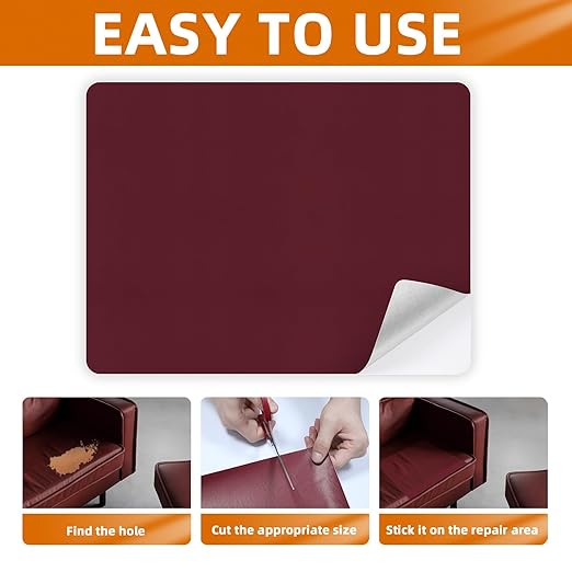 BSZHTECH Leather Repair Tape, Self-Adhesive Leather Repair Patch for Couch Furniture Sofas Car Seats, Advanced PU Vinyl Leather Repair Kit(Wine Red,2Pcs 8.2X11 inch)
