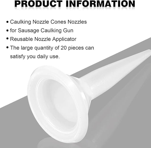 Outus 20 Pcs Caulking Nozzles Cones Nozzles Caulking Tips Replacement for Sausage Applicator Tool (White)