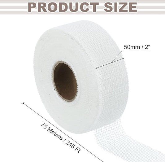 uxcell Drywall Joint Tape, 2" x 246Ft Self-Adhesive Fiberglass Cement Board Mesh Tape, Crack Patch Fabric for Wall Sheetrock Ceiling Crack Repairing Strengthening, White
