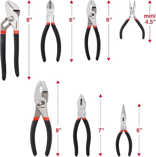 7 Piece Pliers Set with Joint, Long Nose, Linesman,Water Pump and Diagonal Pliers for Home DIY Automotive Repair